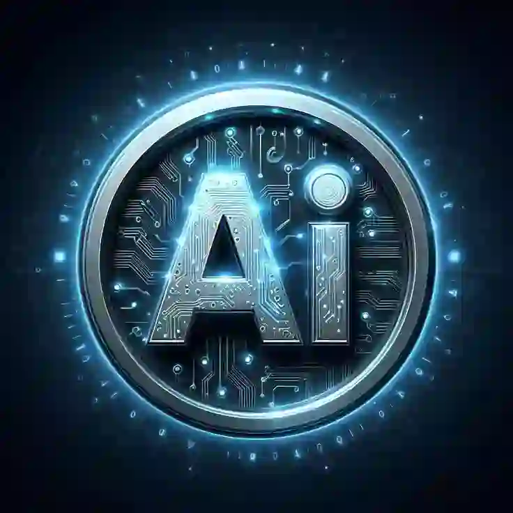 Chandra Purnama hellochandra AI Search illustration: logo lingkaran "AI" dengan circuit board pattern dan efek glow biru, simbol teknologi artificial intelligence dalam strategi GEO dan AI search
